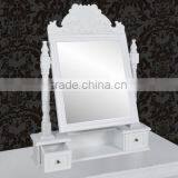 White Color Women Makeup Dresser Drawer Wooden Rotating Mirror With Two Drawers thumbnail-1