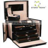 Black Leather Drawer Jewelry Box Travel Case With Lock And Handle thumbnail-3