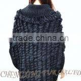 CX-B-73 Women Sweater Black Knitted Genuine Rabbit Fur Shawl thumbnail-3