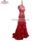 OEM Long Floor-length Beaded and Feather Red Sheath/Column Wedding Dress thumbnail-2