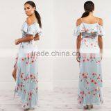 Mature Women Floral Wrap Dresses 2018 Cold Shoulder Frill Maxi Dress thumbnail-4