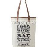 High Quality Reusable Canvas Shopping Bag With pu Leather Handles thumbnail-2