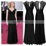 Fashion Custom Black Long Dress Sleeveless Lace V Neck Evening Dress For Wholesale thumbnail-2