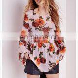 New Style Women Oversized Pink Floral Printed Sexy Chiffon Blouse thumbnail-3