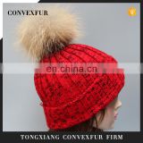 2015 winter fur pompon hats female high quality knitted hat with ball top for women