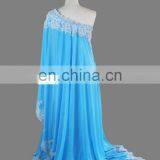 Fashion Blue One Shoulder Lace Hem Pearl Beads 2017 Plus Size Muslim Evening Dress thumbnail-6