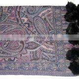Paiseley Design Shawl With Fur Balls in Mexico thumbnail-3