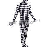 Full Body Lycra Spandex Zentai Costume Black White Check Catsuit Grid Size S M L XXL