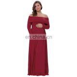 Kate Kasin Sexy Womens Maternity Long Sleeve Off Shoulder Long Maxi Dress Wine Red Maternity Dress KK000677-1 thumbnail-2