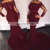 2017 Sexy Satin Off-The-Shoulder Sweep Train Sheath Sequins Long Prom Dress Evening Dress thumbnail-1