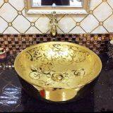 Wholesale Sanitary Ware Ceramics Luxury Round Modern Golden Design Wash Basin Price Chinese Bathroom Sink