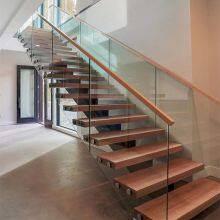 Straight Mild Steel Glass Modern Floating Staircase / Prefab Steel Glass Stair Indoor