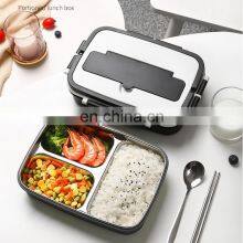 Luxury Reusable Double Wall Eco Friendly 3 Compartment Stainless Steel Bento Black Lunch Box thumbnail-1