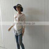 2016 Ladies Tops Hot Embroidery Lace Fabric Three Quarter Sleeve Coat Cotton Lace Hollow Out Vest thumbnail-6