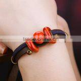Retro Chinese Red Handmade Leather Ceramic Bead Bracelet With Bell on it thumbnail-5
