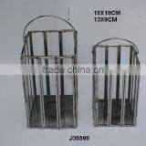 Brass and Glass Votive Lantern With Nickel Finish thumbnail-1