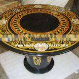 Black Round Marble Inlay Table Top thumbnail-1