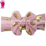 Gold Polka Dot Cotton Flower Bow Headband Hairband Girls Baby Infant Toddler Children Elastic Party Headband Hair Accessories thumbnail-1