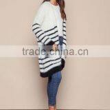 MGOO 2016 New Arrival Fuzzy White Striped Cardigan Women Knit Tops Cashmere Sweaters Women Clothing thumbnail-4