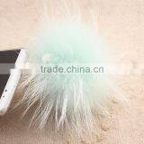Myfur High Quality Real Raccoon Fur Pom Pom Phone Dust Plug Mint Green Color thumbnail-1