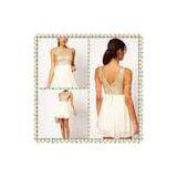 Gold sequin Chiffon Deep V Back Dresses / Sleeveless Summer Skirts