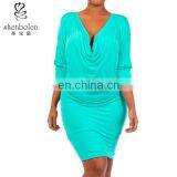 2015 Wholesale Rayon Bright Color Summer Knitted Short Fat Women Dress thumbnail-1