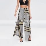 Elegant woven fabric korean style women causal pants with side slit