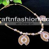 Designer Banjara Style Oxidized Jewellery- Vintage Handicraft Silver Golden Set - Beautiful Golden Silver Pendant thumbnail-1