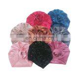 2020 New Sweet Kids Velvet Indian Turban Hats Cap Shiny Big Flower Beads Hat thumbnail-3