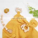 Wood Teething Muslin Organic Comforter Blanket Pacifier Chain 3 Pcs Set thumbnail-3