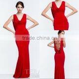 Elegant Long Beaded See Through Back Bowl Neck Red Evening Dress Sweep Train thumbnail-1