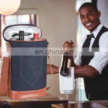 Reusable Custom Blue Denim Cooler Bag Luxury Picnic Leather Bottle 2 Pc Wine Carrier thumbnail-5