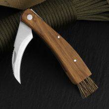 Good Quality Outdoor Mushroom Knife Camping Hunting Knife Multi Tools Wood Handle Carving Knife With Brush thumbnail-5