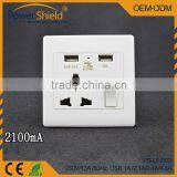Inter Universal Dual 2 x USB Ports Wall Socket With Switch 250V 16A CE RoHS for Saudi Arabia/Katar/Kuwait