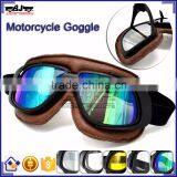 BJ-GT-008 Fold Design Brown Leather Colorful Lens Motorcycle Goggles Roll Off thumbnail-1