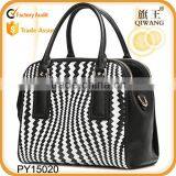 Lady Black and White Woven Genuine Leather Handbags