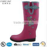 (CH.W046)Paint Flower Print Ladies High Heels Woman Fashion Rubber Shoe Rain Boots