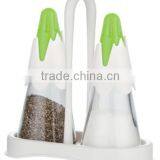 SINOGLASS 2 Jars 95ml Snow Mountain Shape Top Glass Salt and Pepper Spice Jar Rack Set thumbnail-1