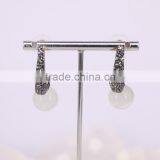 White Round Cat's Eye Earring, Metal Copper Gold Cuff Earrings, Pave Rhinestone Stud Earring thumbnail-4