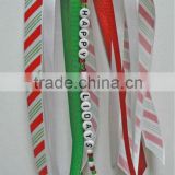 CANDY CANE STRIPES Red Green and White Personalized Name Ponytail Holder Hair Tie Ribbon Boutique Bow Seasonal Holiday Christmas