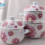 18-22CM 3 Pcs Enamel Casserole With Metal Cover Beautiful Decal thumbnail-4