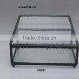 Grey Colour Glass and Brass Box With Brass Fittings