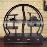 Display Cabinet ORIENTAL CIRCULAR Dark Colour Teak Wood Furniture thumbnail-1