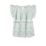 Latest Fancy Pretty Broderie Anglaise Blue Cotton Girls Top With Frilled Sleeves Kids Childerens Boutique Clothing HSd5108 thumbnail-2