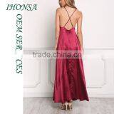 Ladies Fashion Names of Ladies Dresses With Pictures Wine Silky Plunge X Strap Slip Dresses HSD7833 thumbnail-4