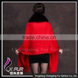 CX-B-P-18E New Style Fox Fur Trim Black Shawl thumbnail-6