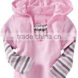 KIDS PINK HOODIE WITH STRIPE SLEEVES thumbnail-1