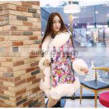 Latest Women Down Jacket Coat PU Leather Coat Big Yards Female Winter Coat Printing Thick Fur Collar Winter Clothes thumbnail-1