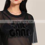 2017 Customized Factory Round Neck Tunic Flock Print Mesh Top thumbnail-2