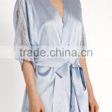 Latest Water Blue Soft Satin Night Robes Womens Half Long Sleeves Wrap Robes thumbnail-3